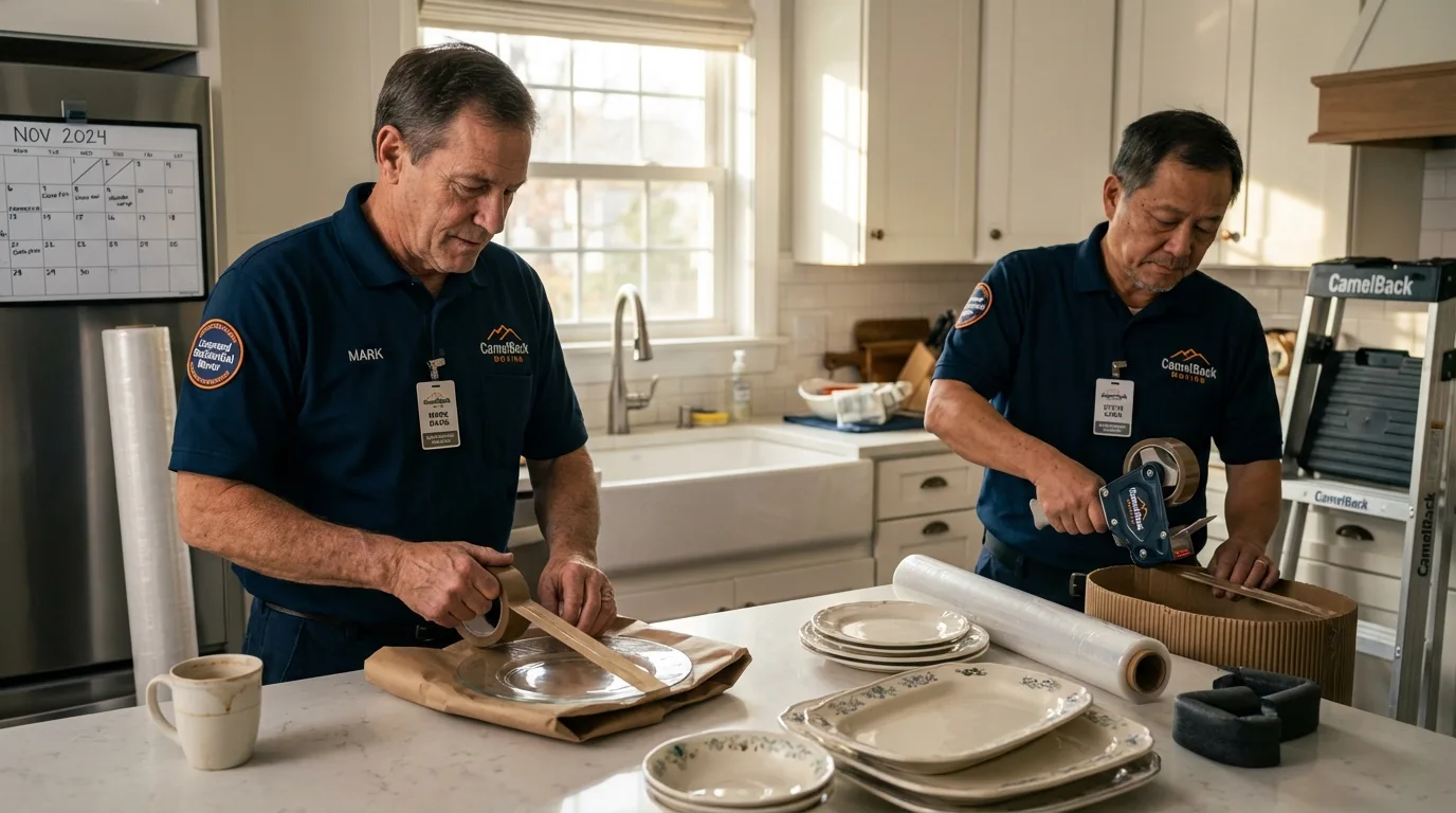 Professional crew packing kitchen dishware in Ontonagon, MI